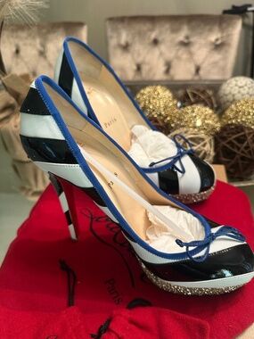 Christian Louboutin Foraine Glitter Platform Pumps Black and White